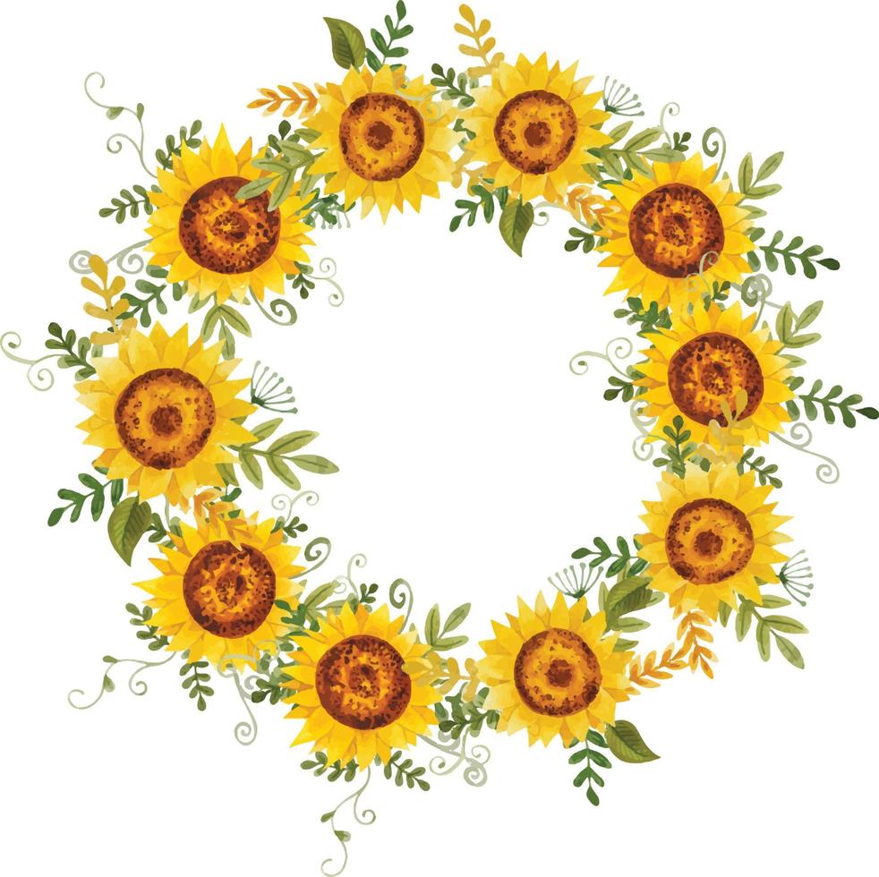 Watercolor sunflowers wreath vector