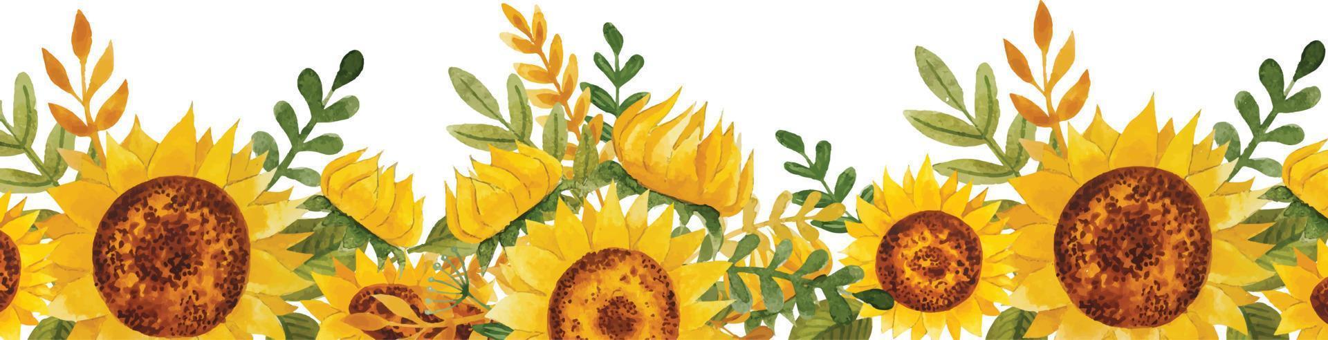 Watercolor sunflowers frame vector