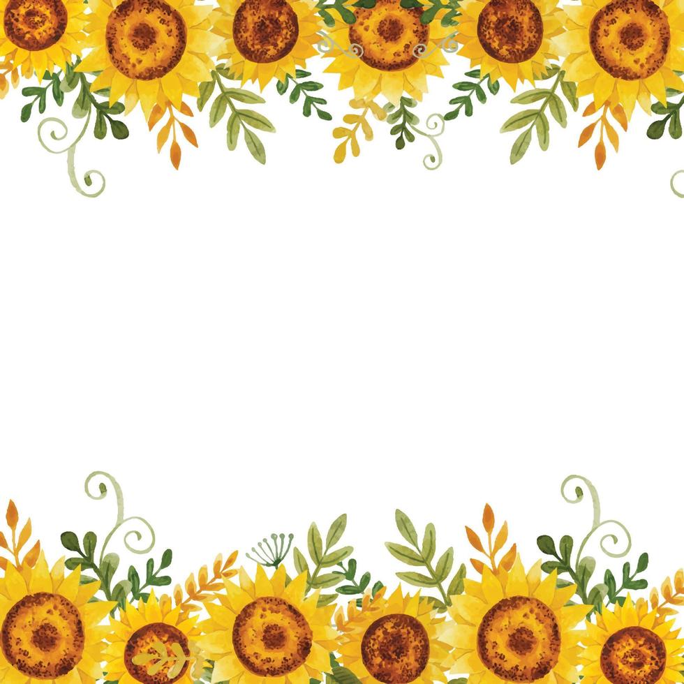 Watercolor sunflowers frame vector