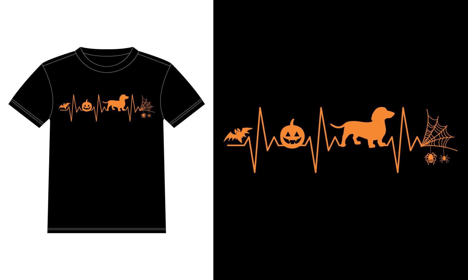 Dachshund Pumpkin Heartbeat Spider Web Funny Halloween T-Shirt vector