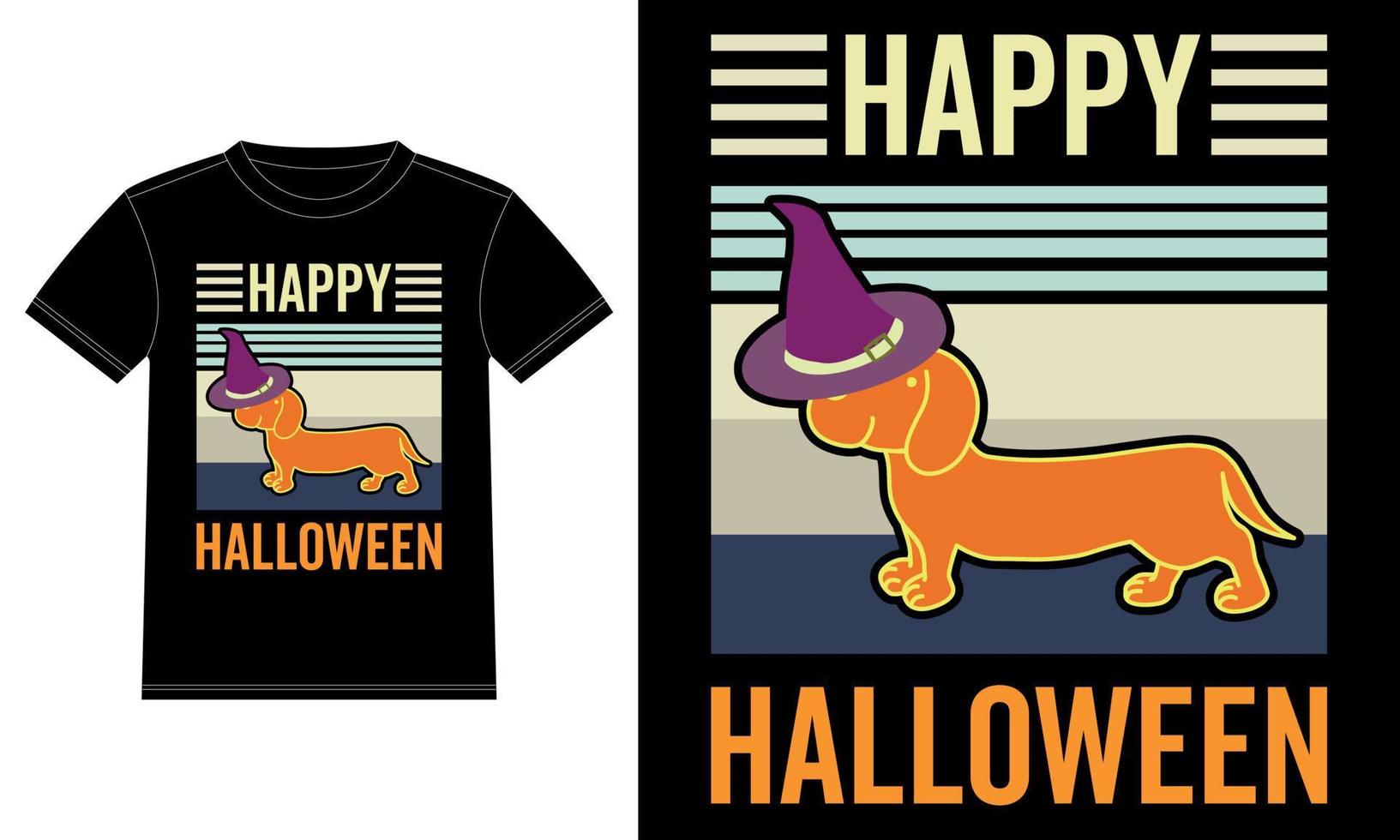 Dachshund on Halloween Cape Funny Vintage Happy Halloween T-Shirt vector