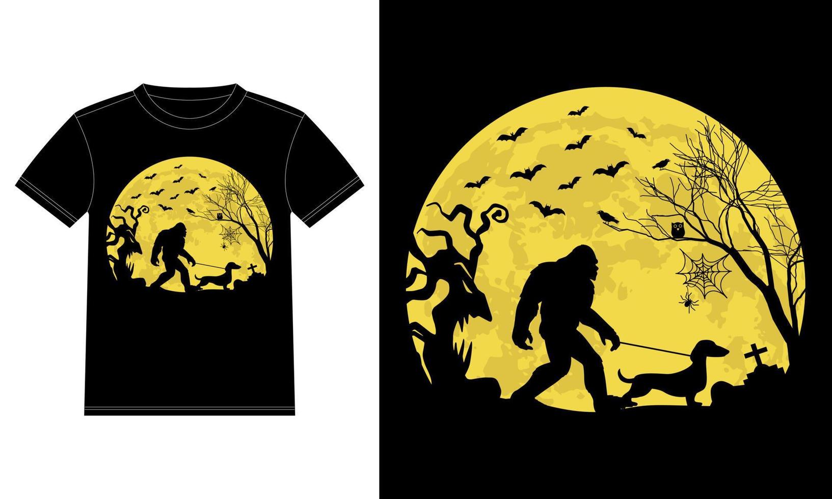 Bigfoot Walking Dachshund Funny Halloween T-Shirt vector