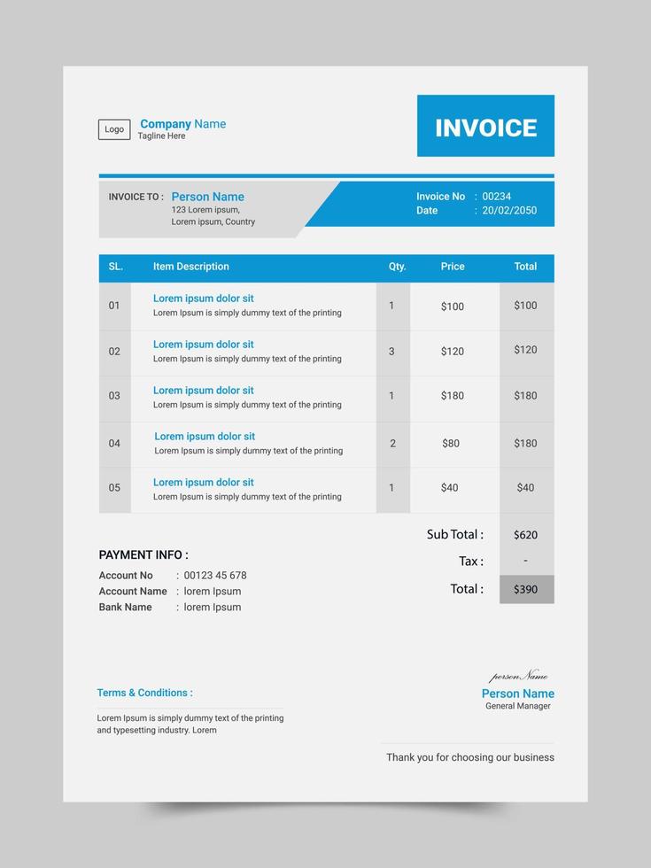 Corporate Invoice or Business Price receipt template design vector