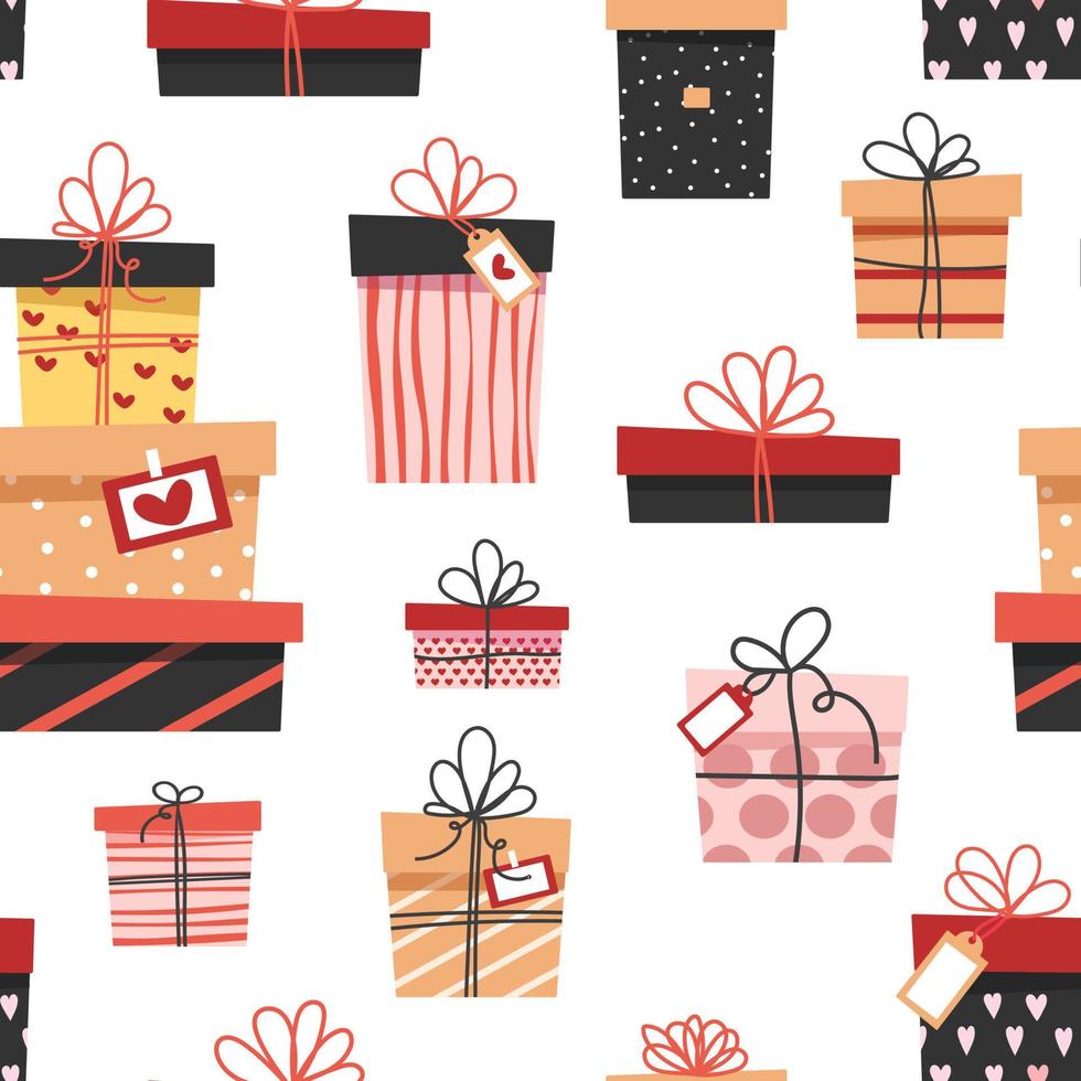 Gift boxes pattern. Colorful wrapped paper fabric. vector