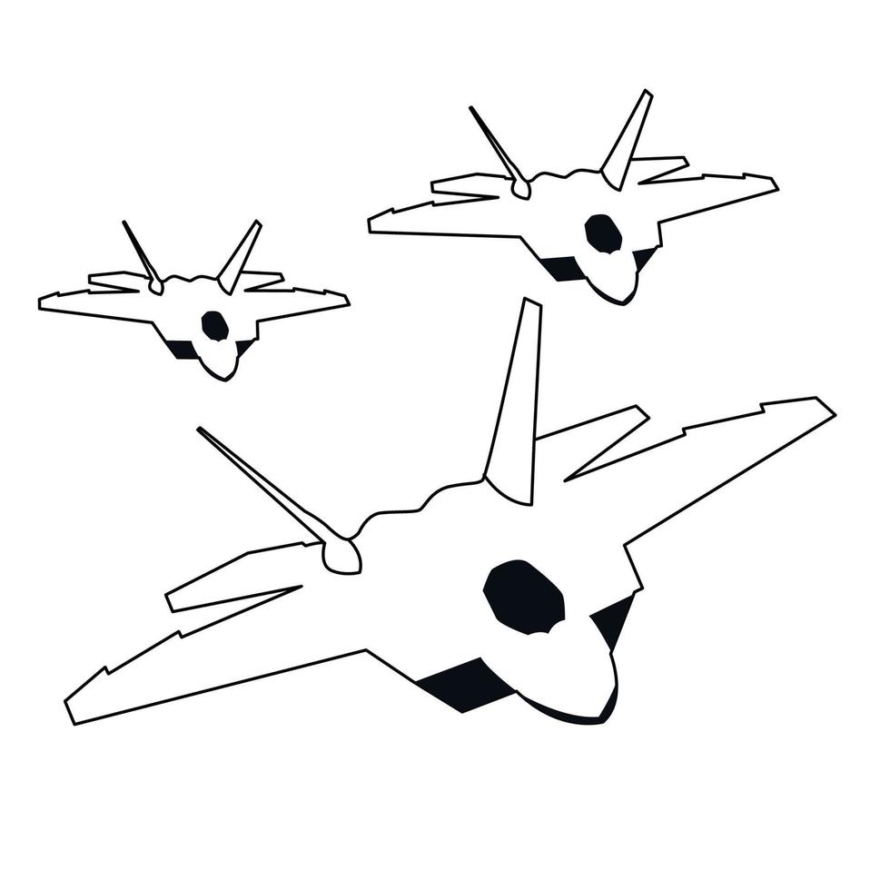 avión de combate f22 formación flting blanco y negro vector