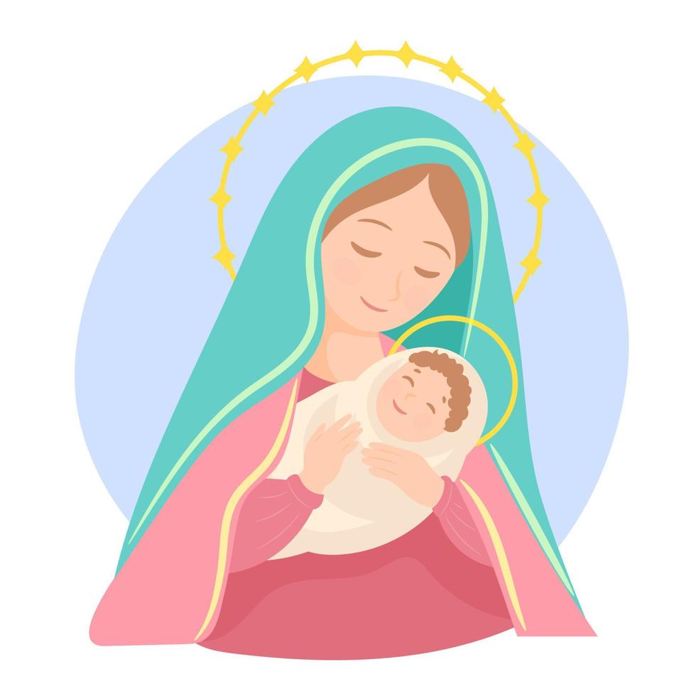 tarjeta de navidad virgen maría y niño jesús. vector