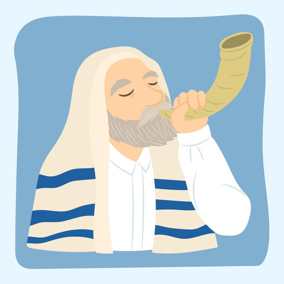 Jewish man blowing the Shofar. Religious symbol. vector