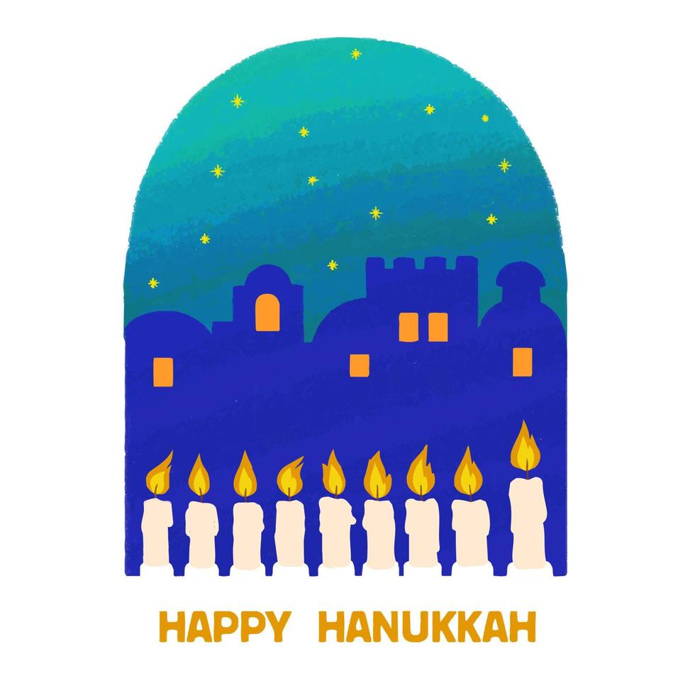 Happy Hanukkah illustration of menorah with candles. vector