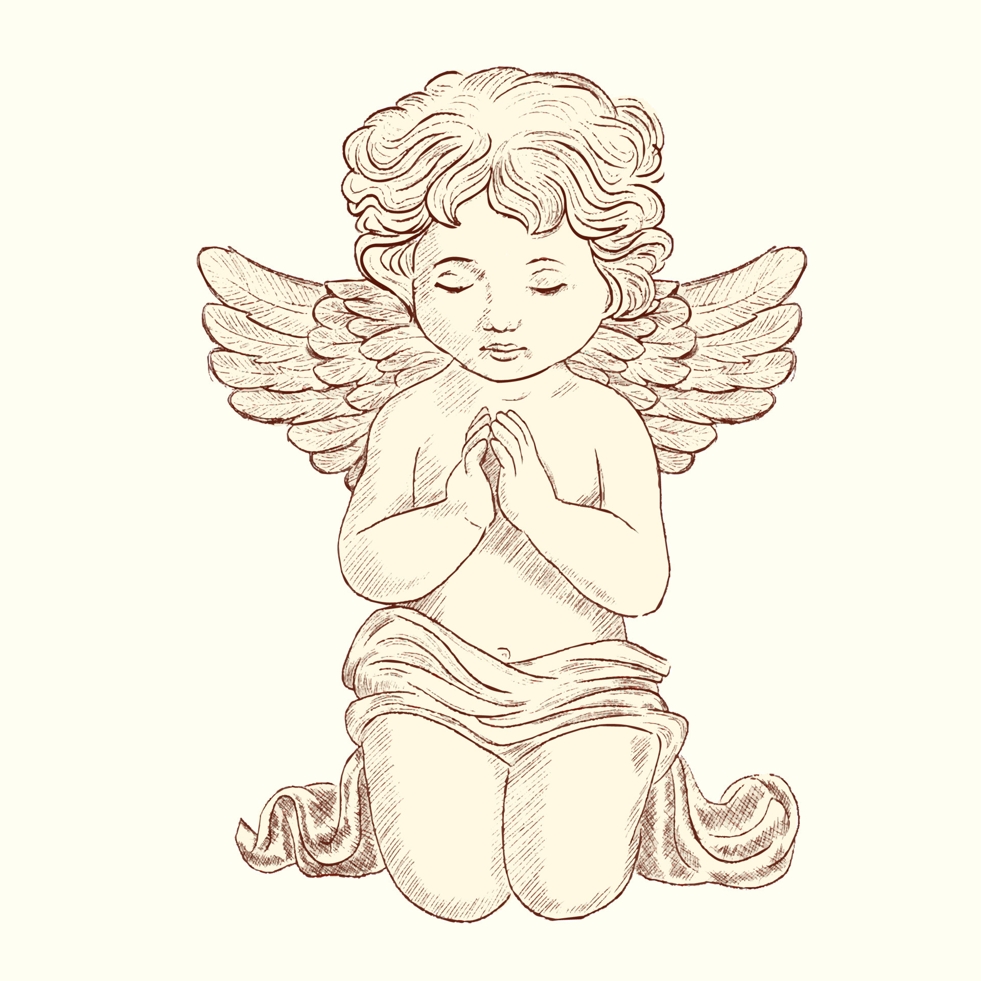Little angel cupid vector, praying, thinking or sad angel. 11440717 Vector Art at Vecteezy