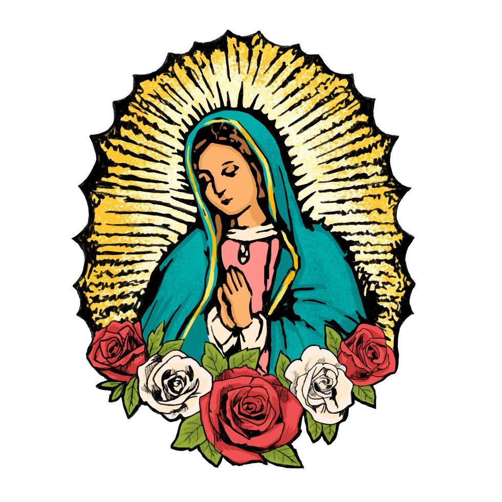nuestra senora de guadalupe ilustracion mexicana virgen maria catolica vector