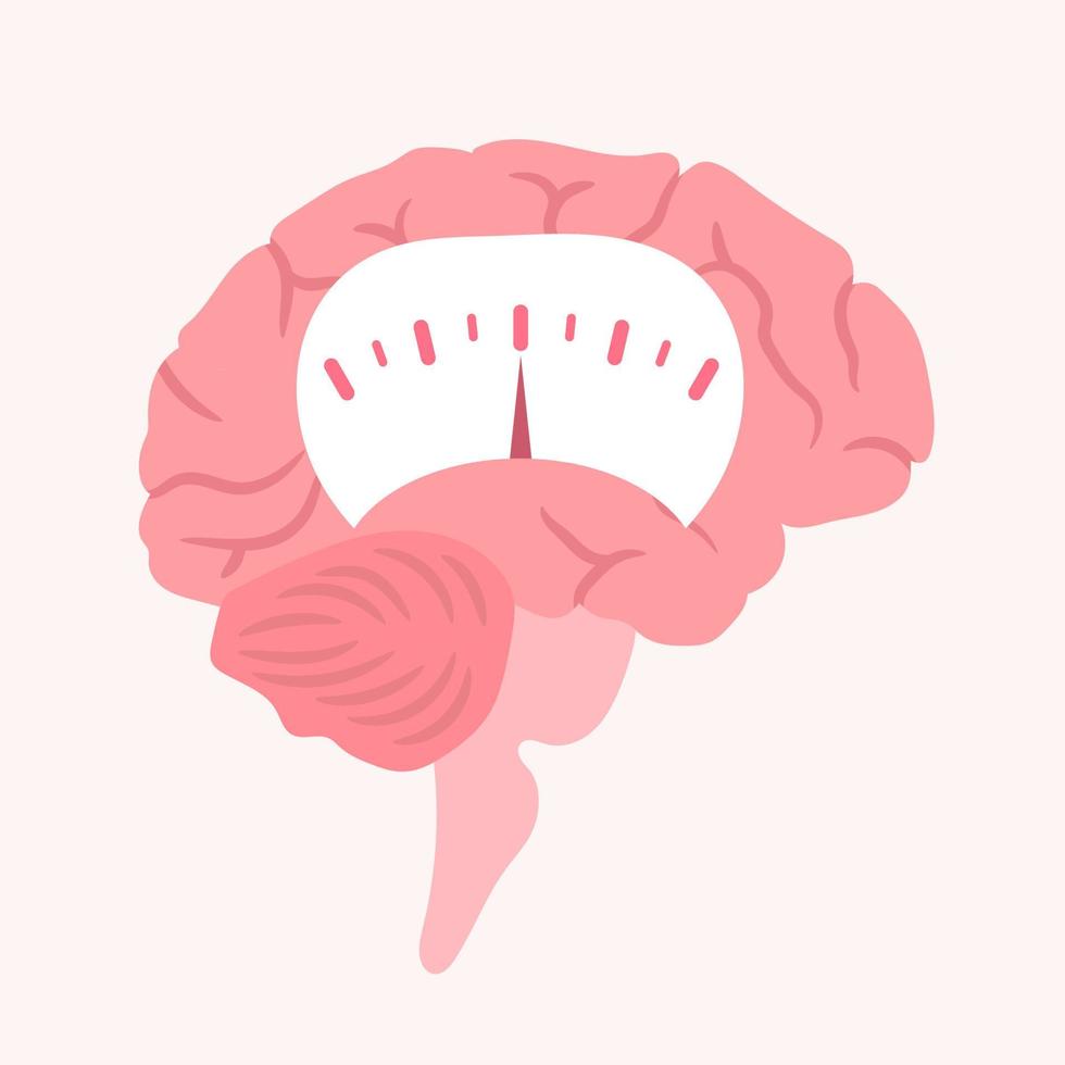 Brain or mind side view line art color, Human brain illustration. vector