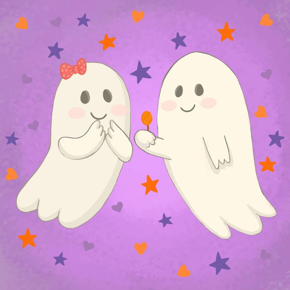 You are my boo couple. lover ghost giving candy to each other vector