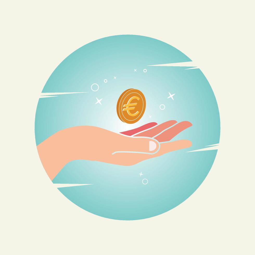 Hand with euro coin icon design vector illustration