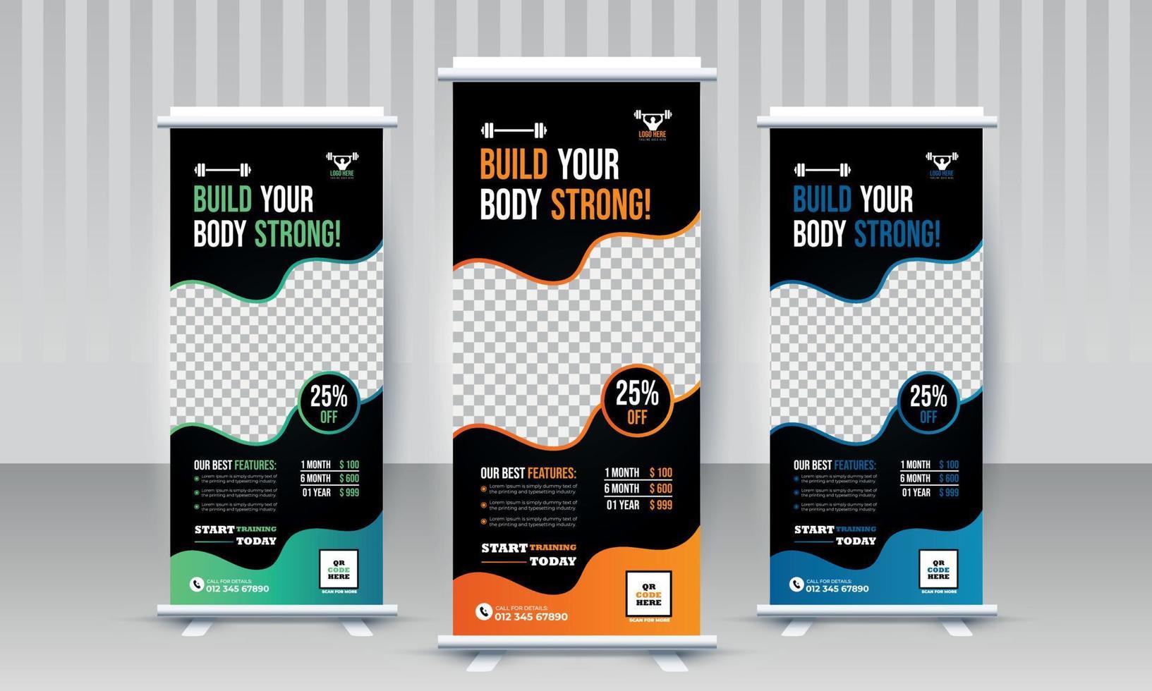 Fitness gym business standee x rollup banner design vector template