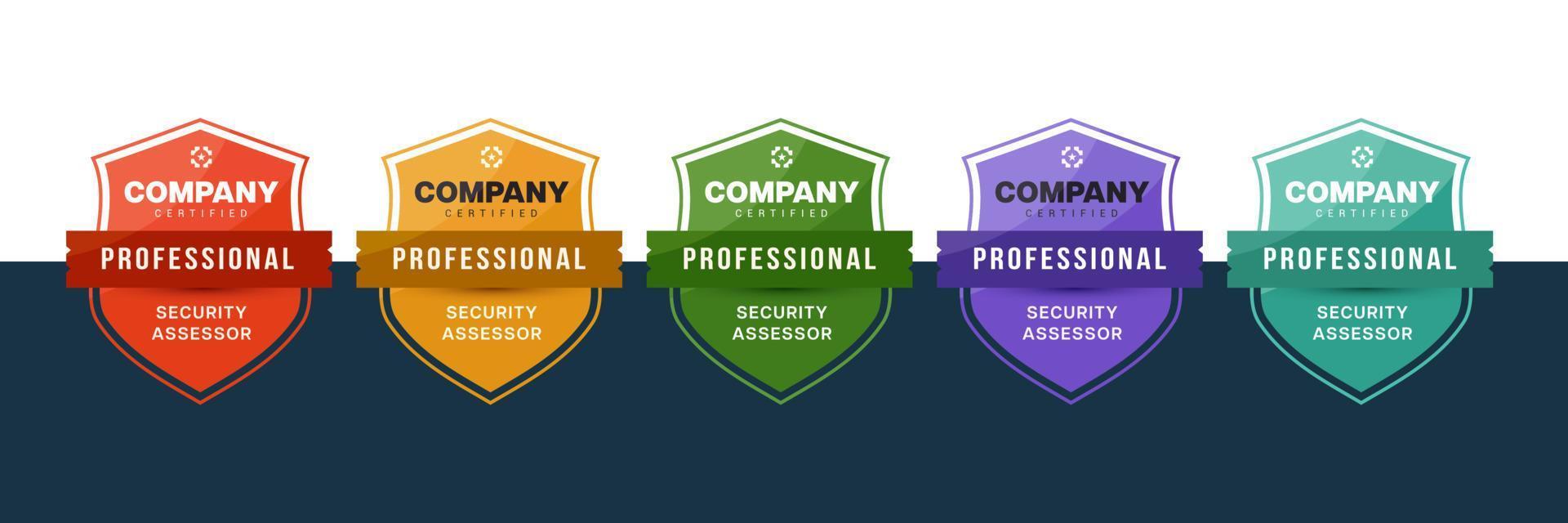 Certified logo shield badge. Security assessor sign certificate design