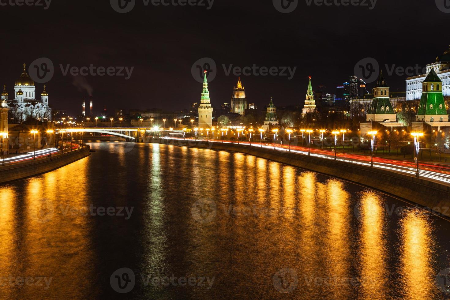 illuminated Moskva River in Moscow city photo