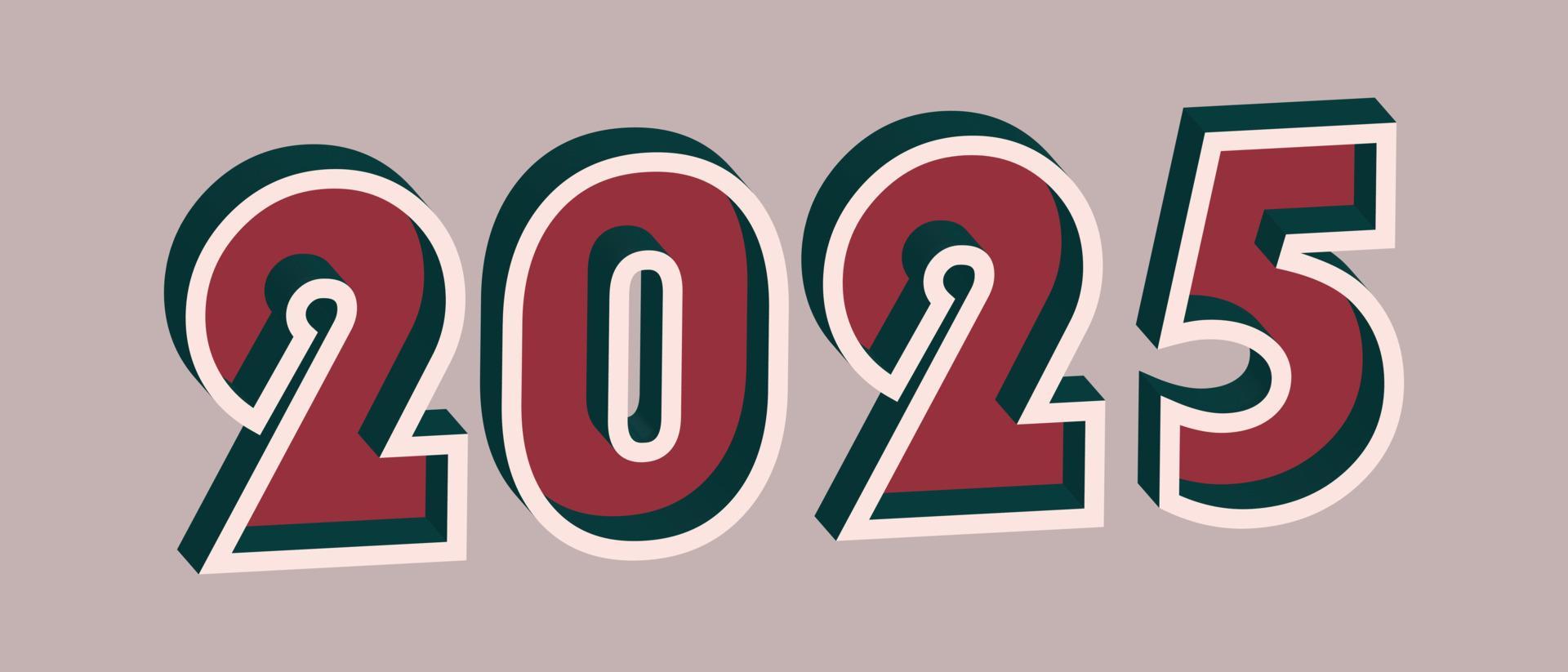 2025 year with 3D effect in retro style. Well red and Deep Teal colors 11441093 Vector Art at