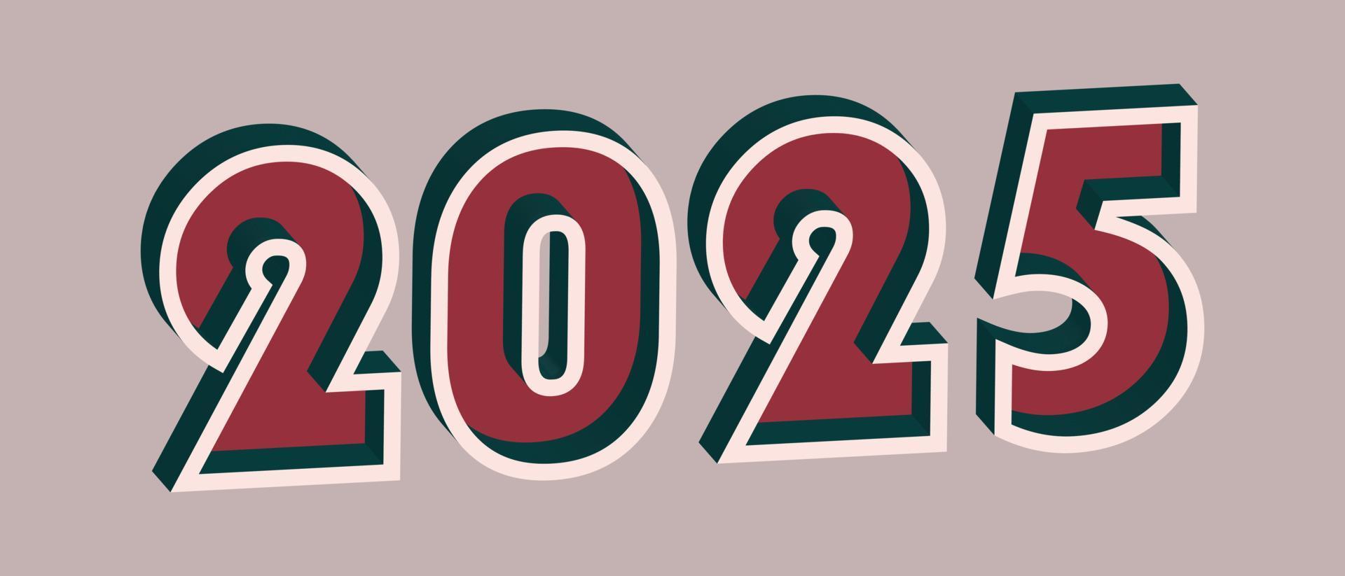 2025 year with 3D effect in retro style. Well red and Deep Teal colors