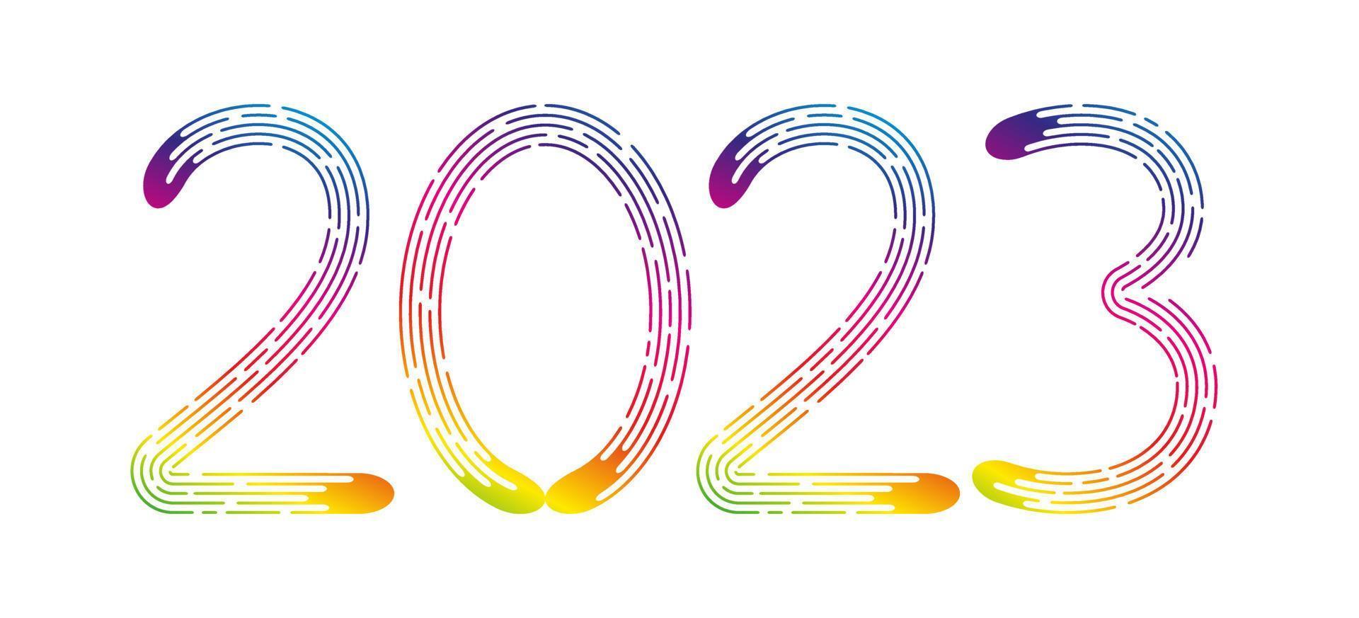 New Year 2023 from rainbow gradient dotted lines on white background. vector