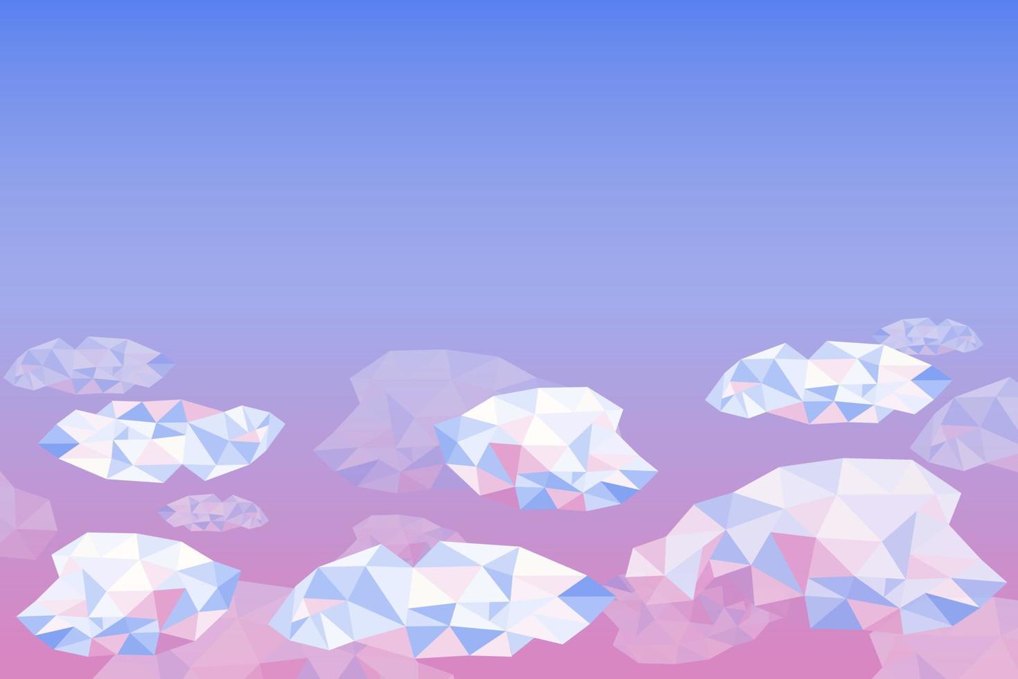Abstract background with low poly clouds and pink and blue gradient. Sky at sunrise vector