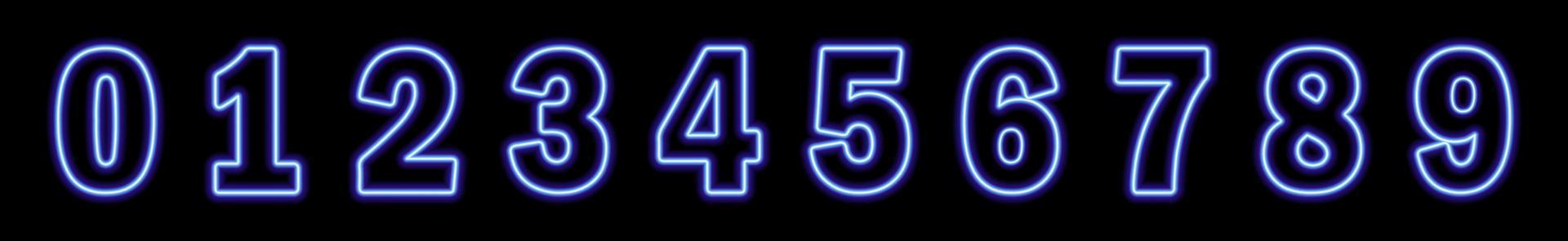 Set of neon blue numbers on black background. Serial number, price, place vector