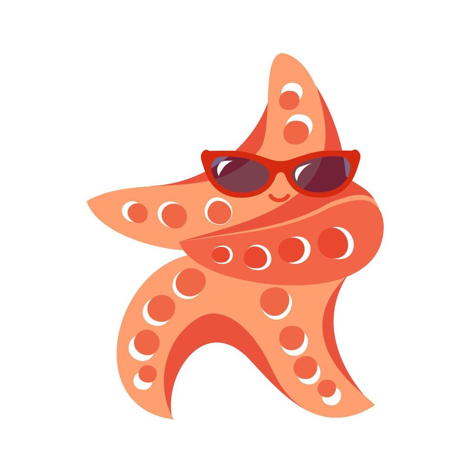 Cool starfish. Dancing starfish in sunglasses. Starfish mascot vector