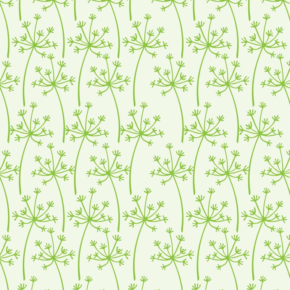 Dill and Fennel seamless pattern, hand drawn doodle, green background. vector