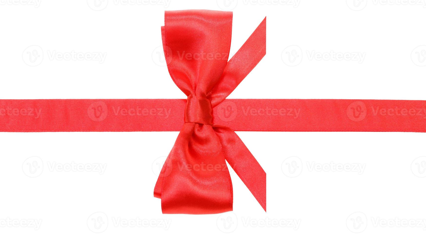 real red bow with horizontal cut ends on ribbon photo