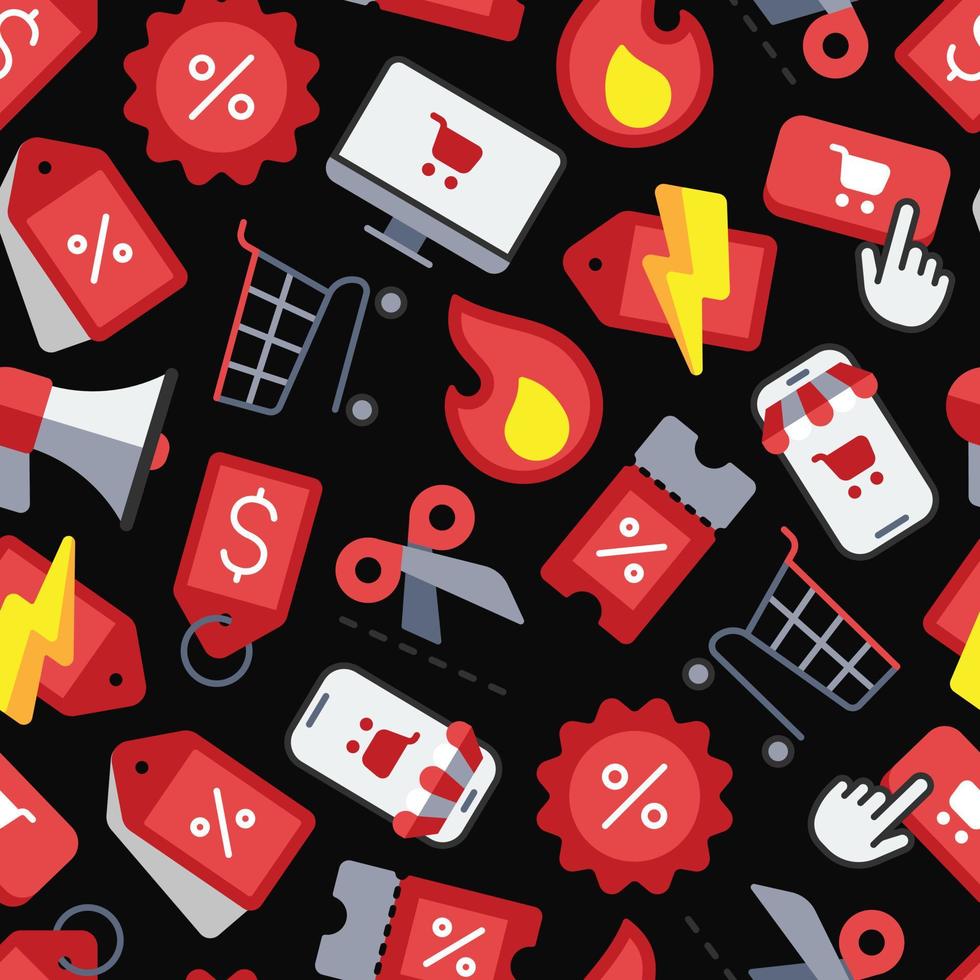 Colorful seamless pattern of Black friday and cyber monday colored flat icons vector