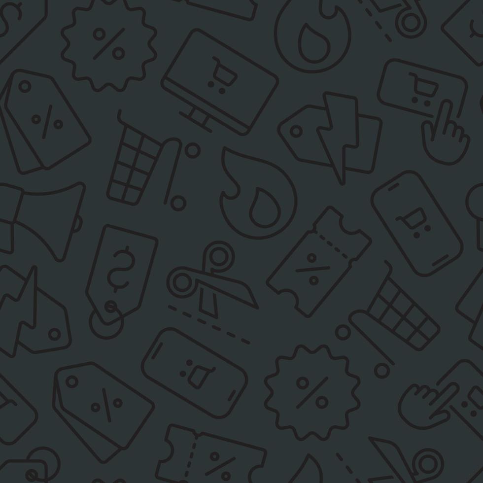 Subtle black on black Black friday and cyber monday seamless pattern of outline icons vector