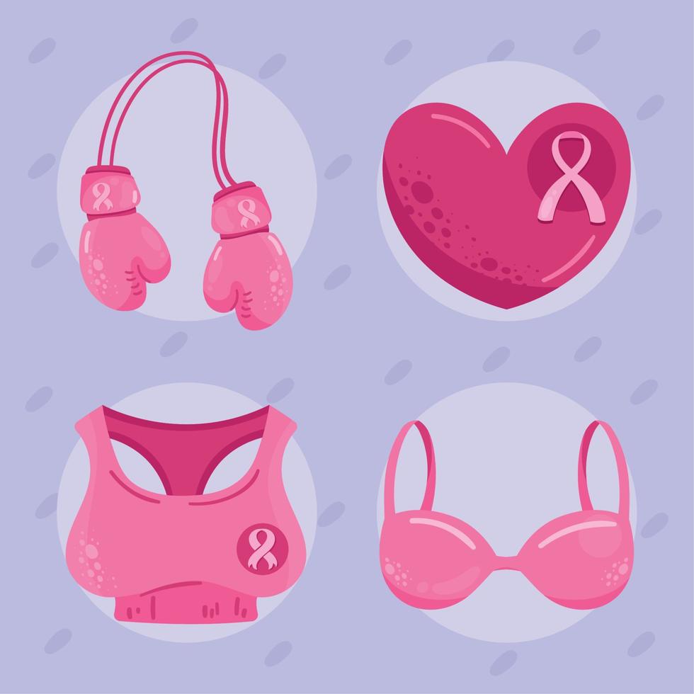 conciencia del cáncer de mama cuatro iconos vector