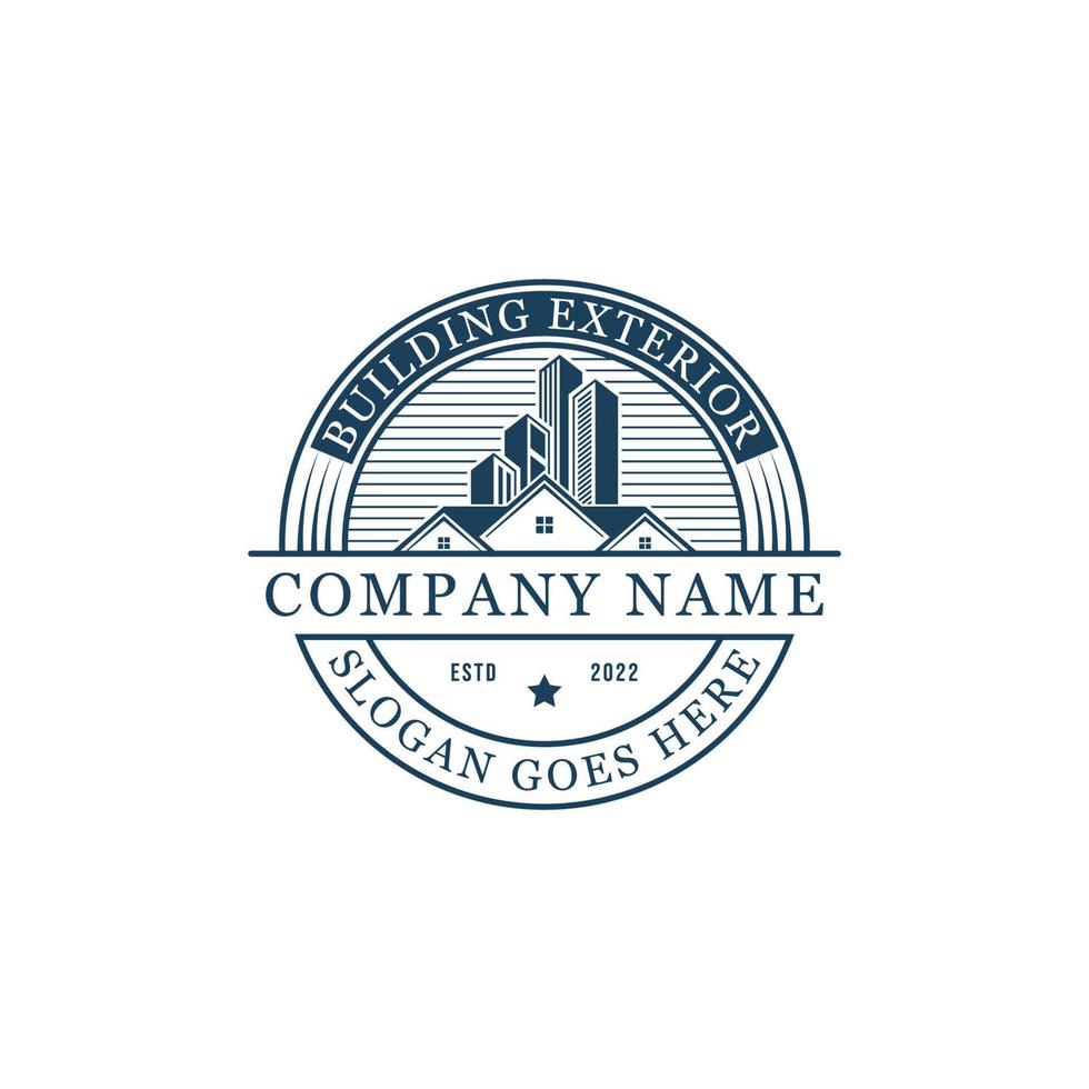 simple building exterior logo badge with shape, best for real estate, building company logo design inspirations vector