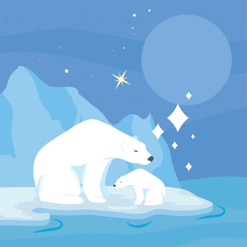 polar bears iceberg scene vector