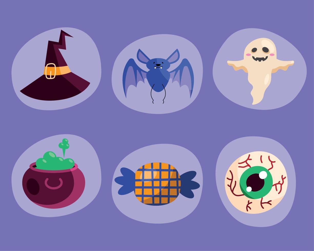 seis iconos de celebración de halloween vector