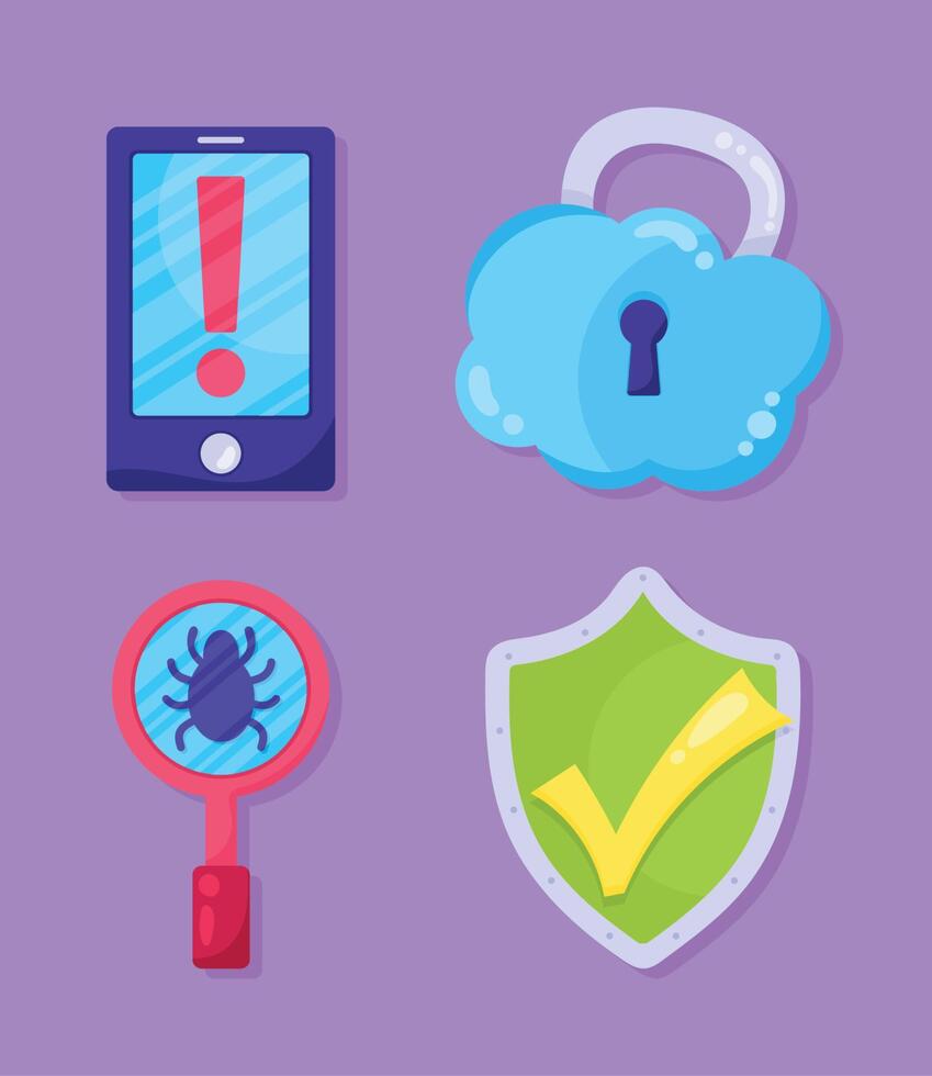 iconos de tecnología de seguridad cibernética vector