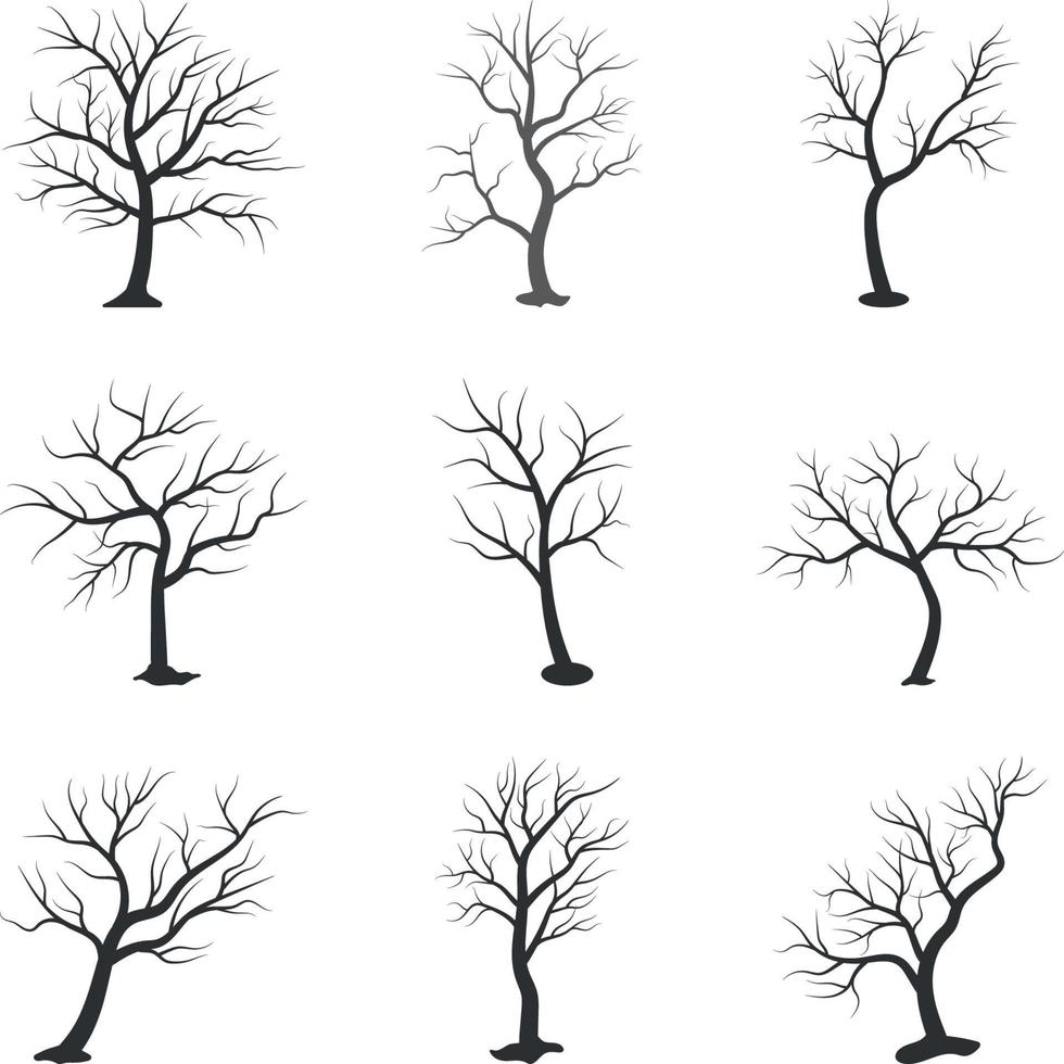 Dead tree silhouettes. set of dead tree silhouettes. natural dying old tree of set. vector