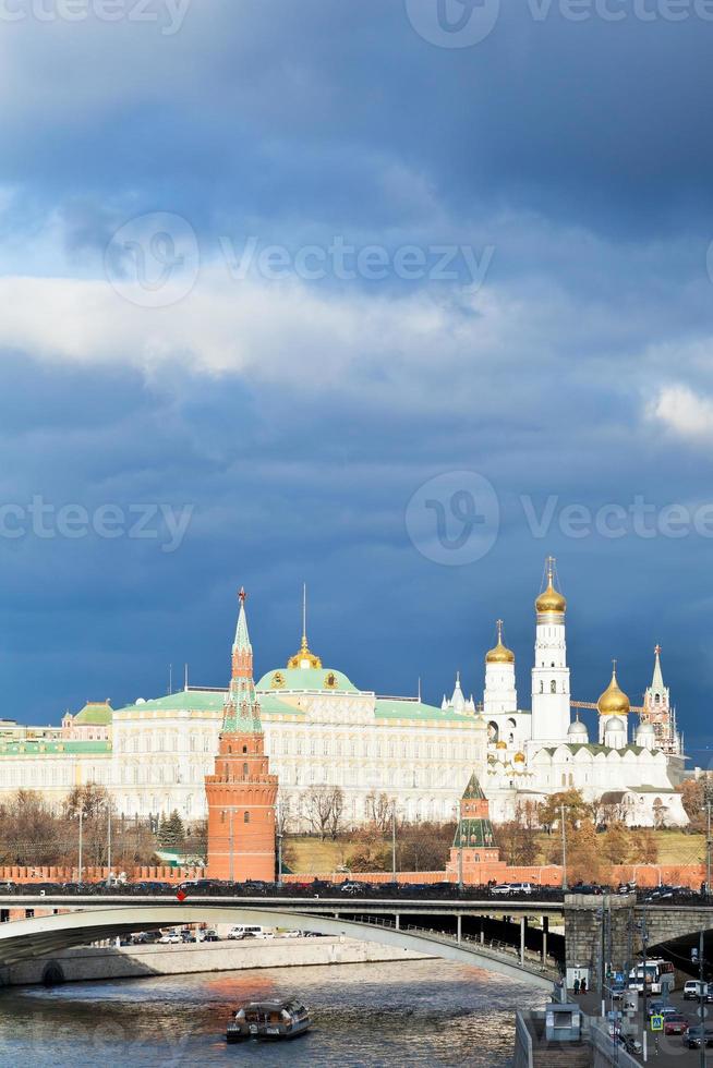 dark blue clouds over illuminated Moscow Kremlin photo