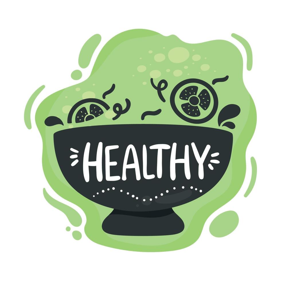 healthy lettering in bowl vector