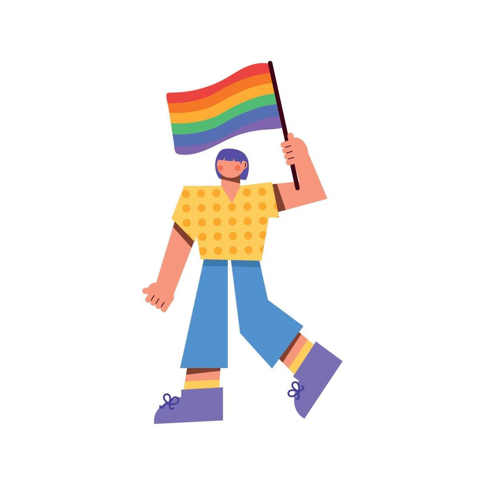 lesbian waving lgbtq flag vector