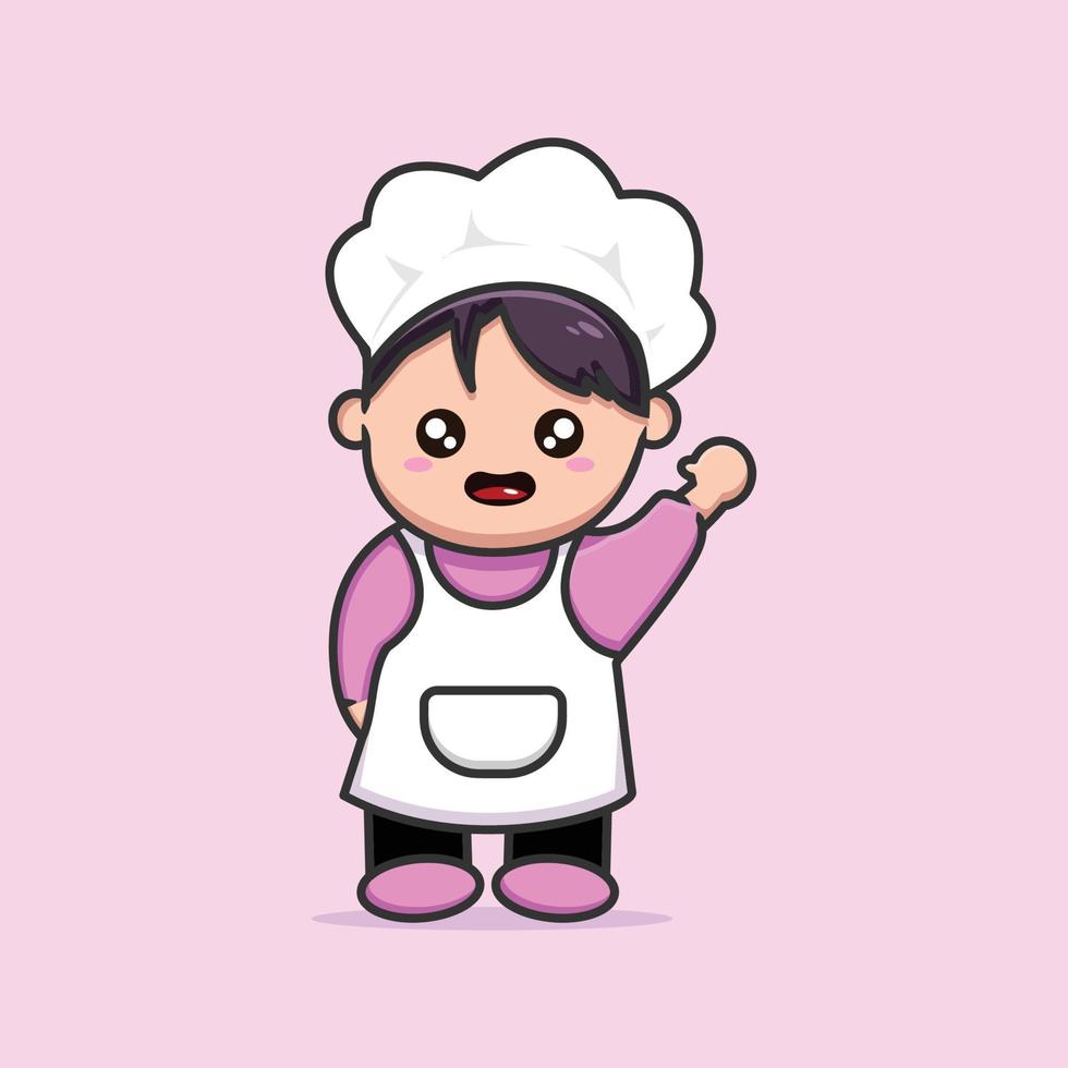 Girl chef in pink dress is pretty and cute vector