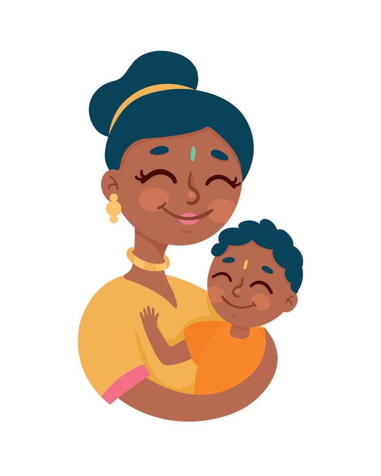 madre hindú con hijo vector