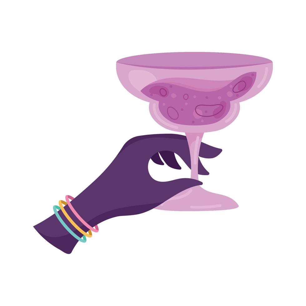 hand with purple cocktail vector