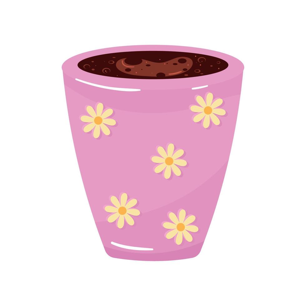 taza de café rosa con flores vector