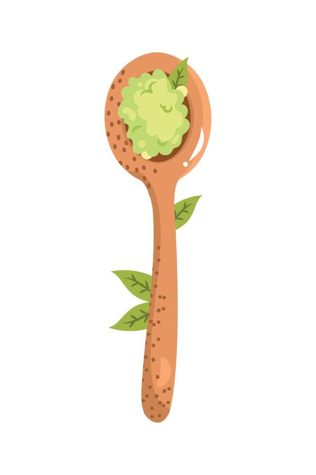 matcha in wooden spoon vector
