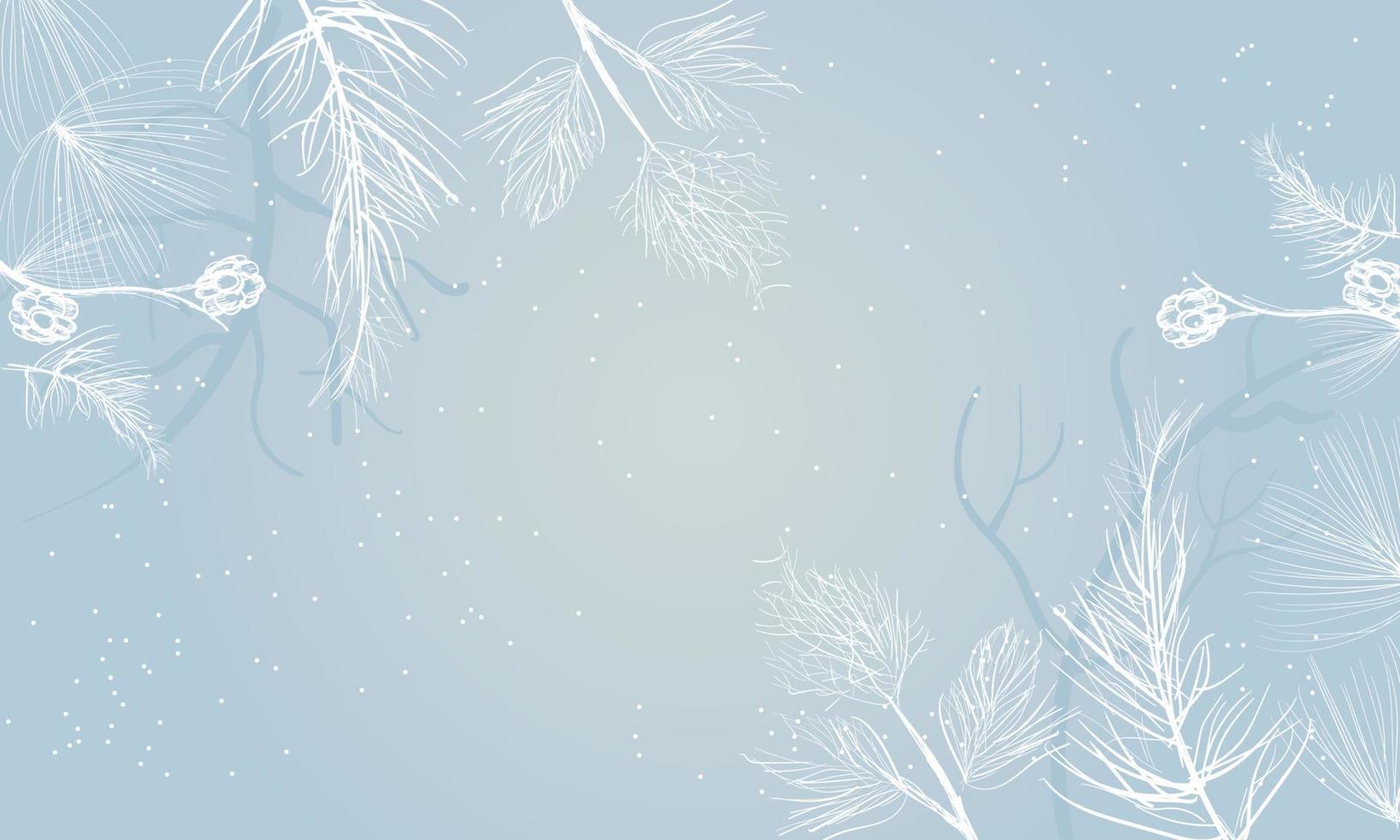 Winter bright background. Christmas landscape with snowdrifts and pine branches in the frost. vector