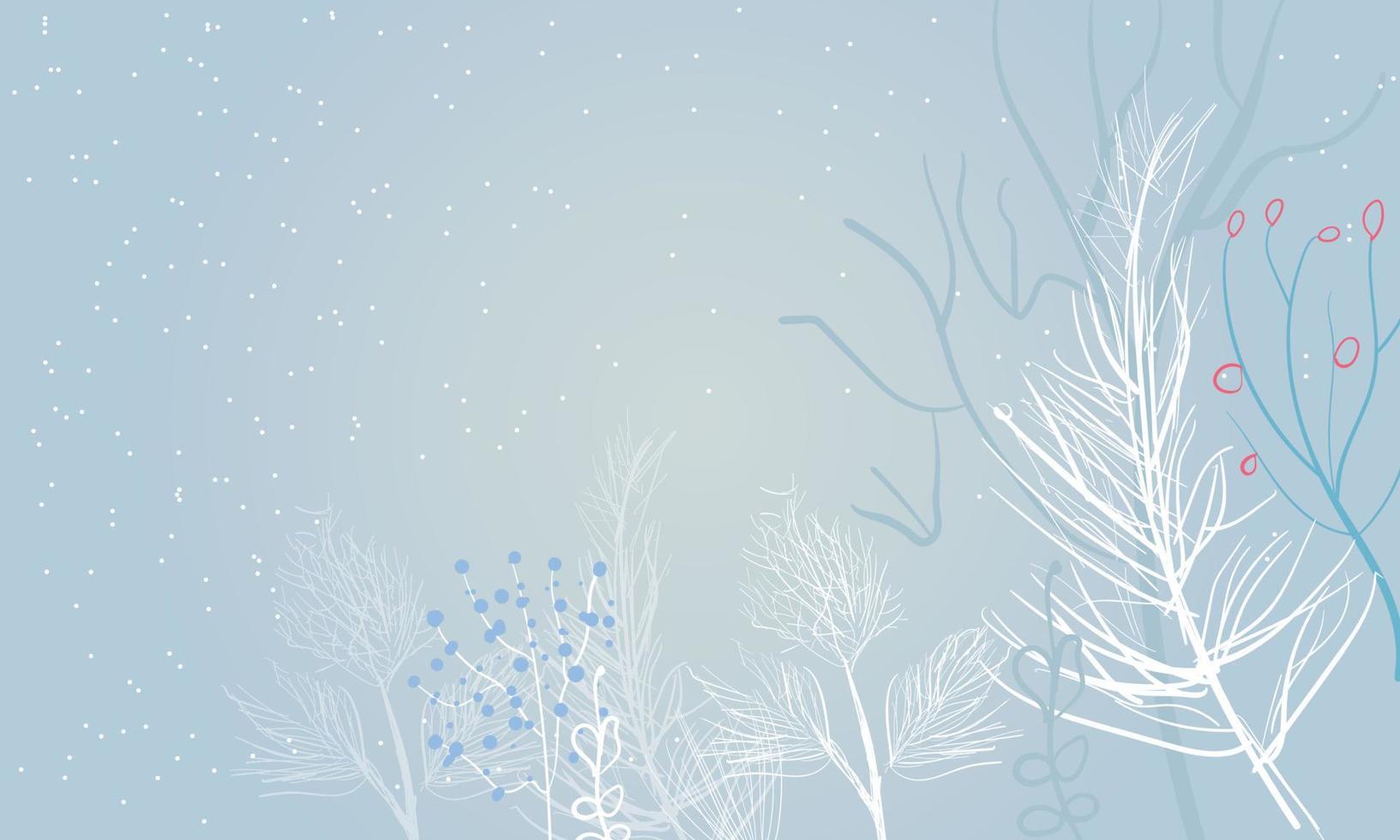 Winter bright background. Christmas landscape with snowdrifts and pine branches in the frost. vector