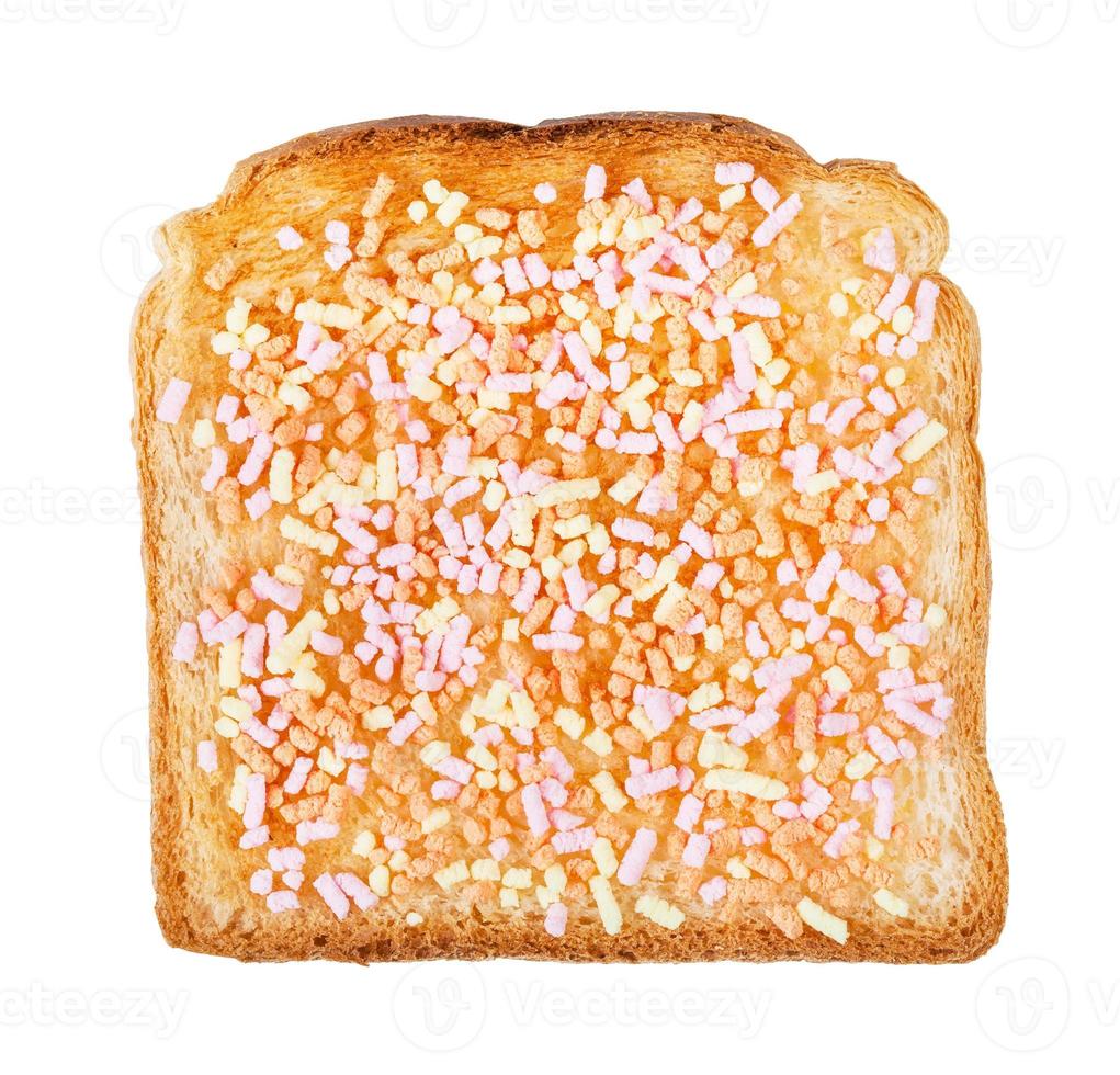 top view of sweet toast with fruithails isolated photo