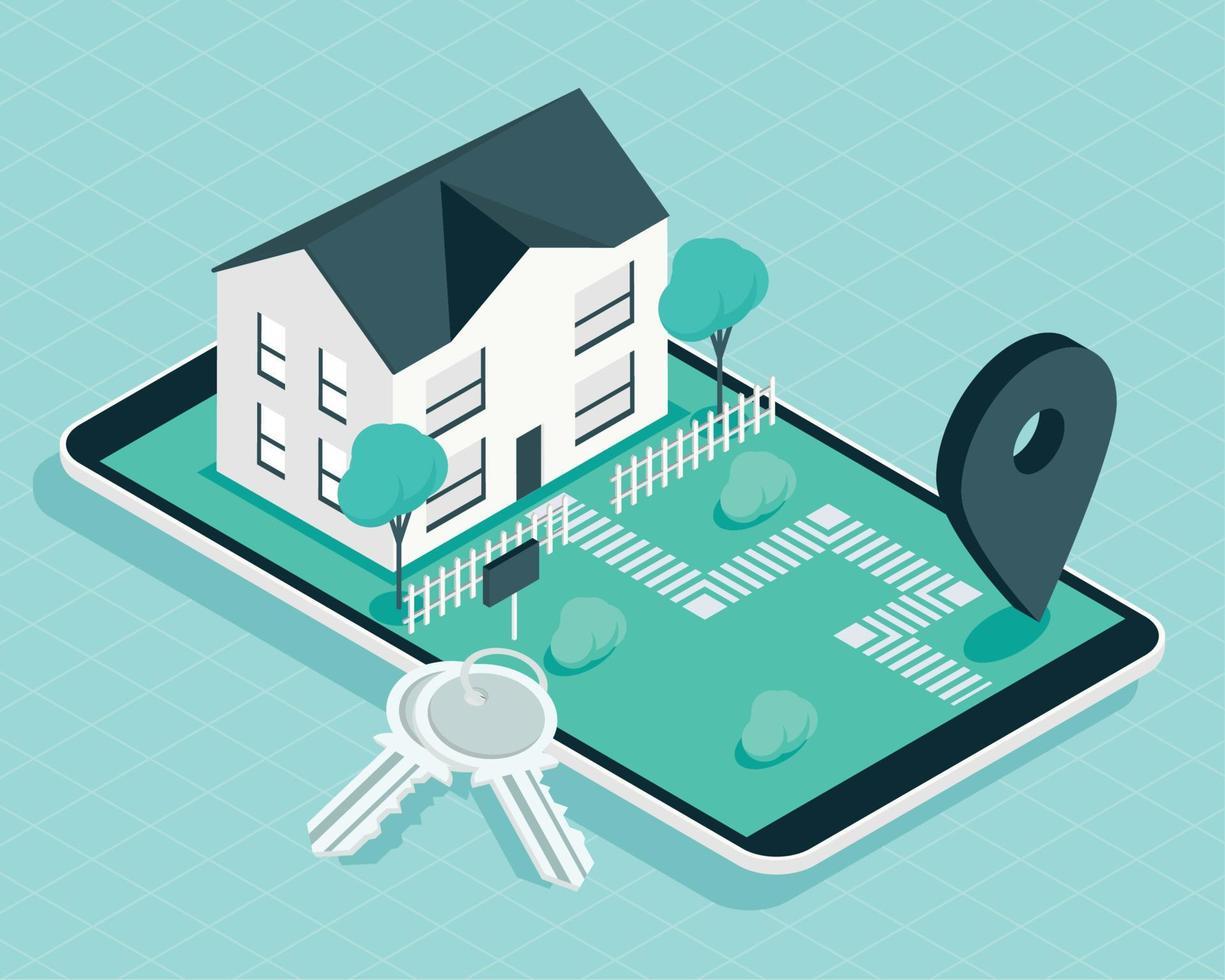 house and keys in smartphone vector