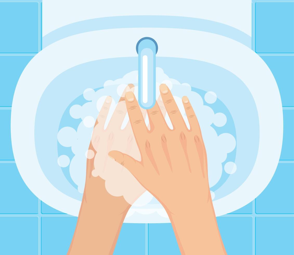 hands washing in washbasin vector