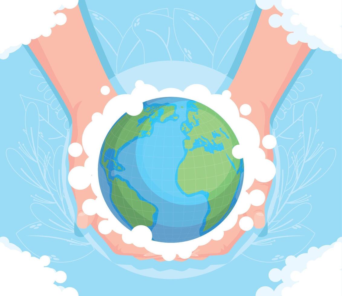 hands washing earth planet vector